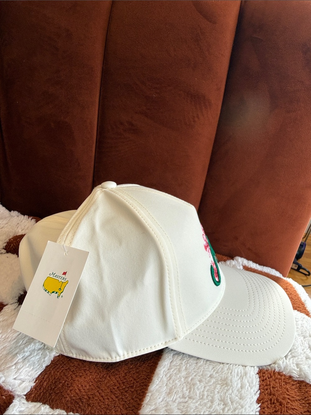 Masters Cream Baseball Cap with Green 'M' and Pink Floral Embroidery - Picture 2 of 4